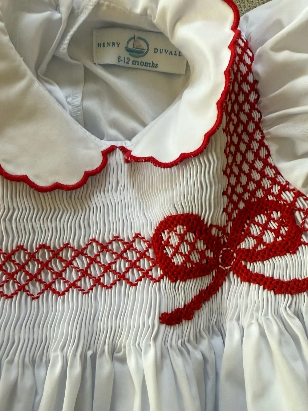 Henry Duvall Eloise Hand-Smocked Bubble Romper Red & White Size 6-12 Months